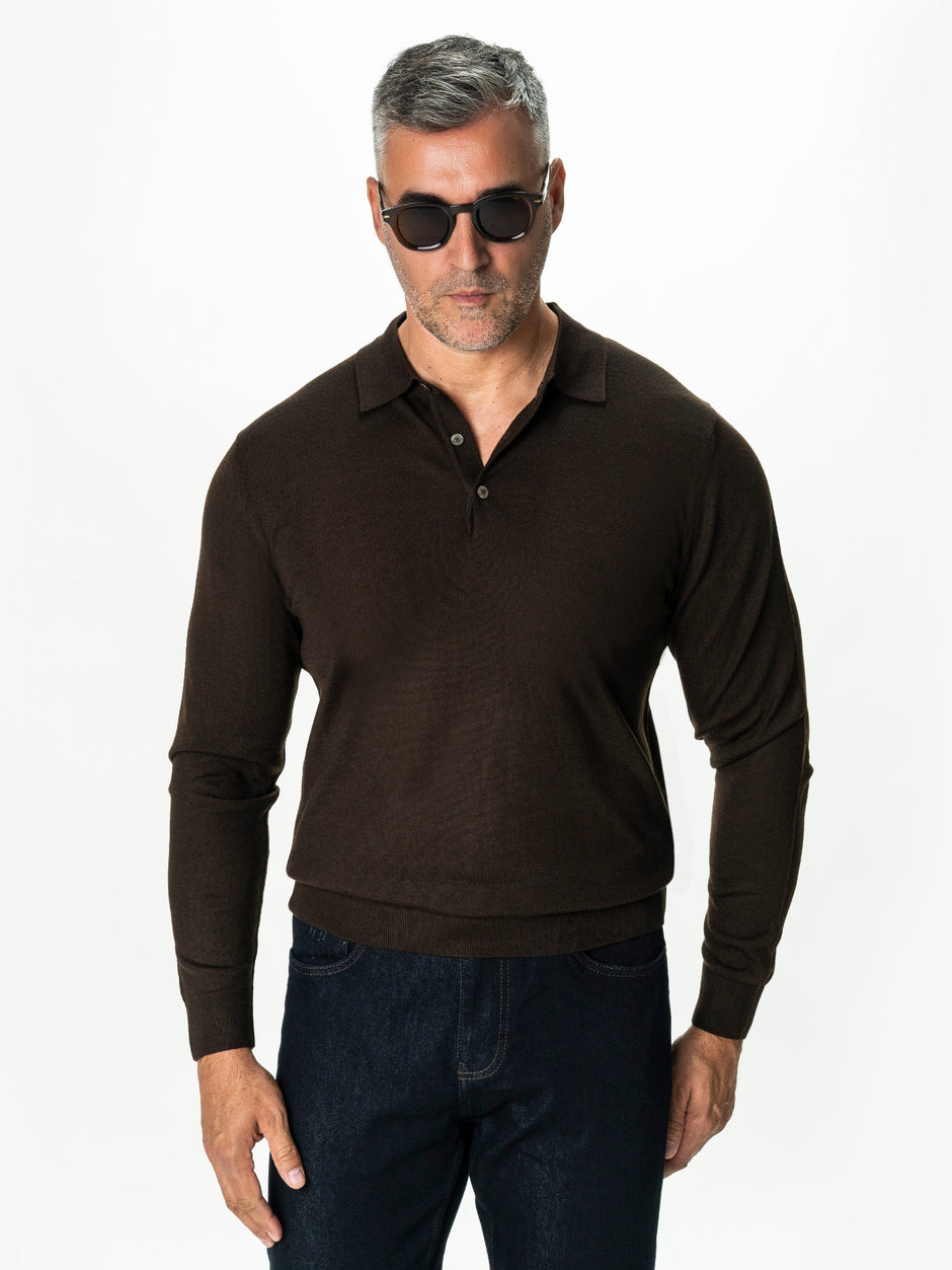 Pulover Polo Barbati Maro Cafeniu din 100% Lana Cashwool BMan0053 (8)