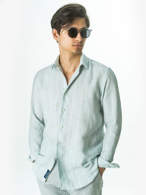 Camasa Verde Menta Dungi In Natural Tessitura Monti Bărbați De Vara BMan855