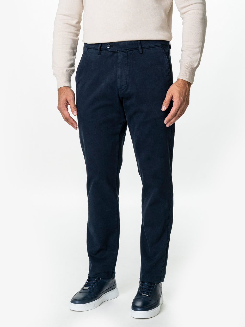Pantaloni Casual Barbati Inchis Chinos Bleumarin Bumbac Office Relax Fit BMan0020 (4)