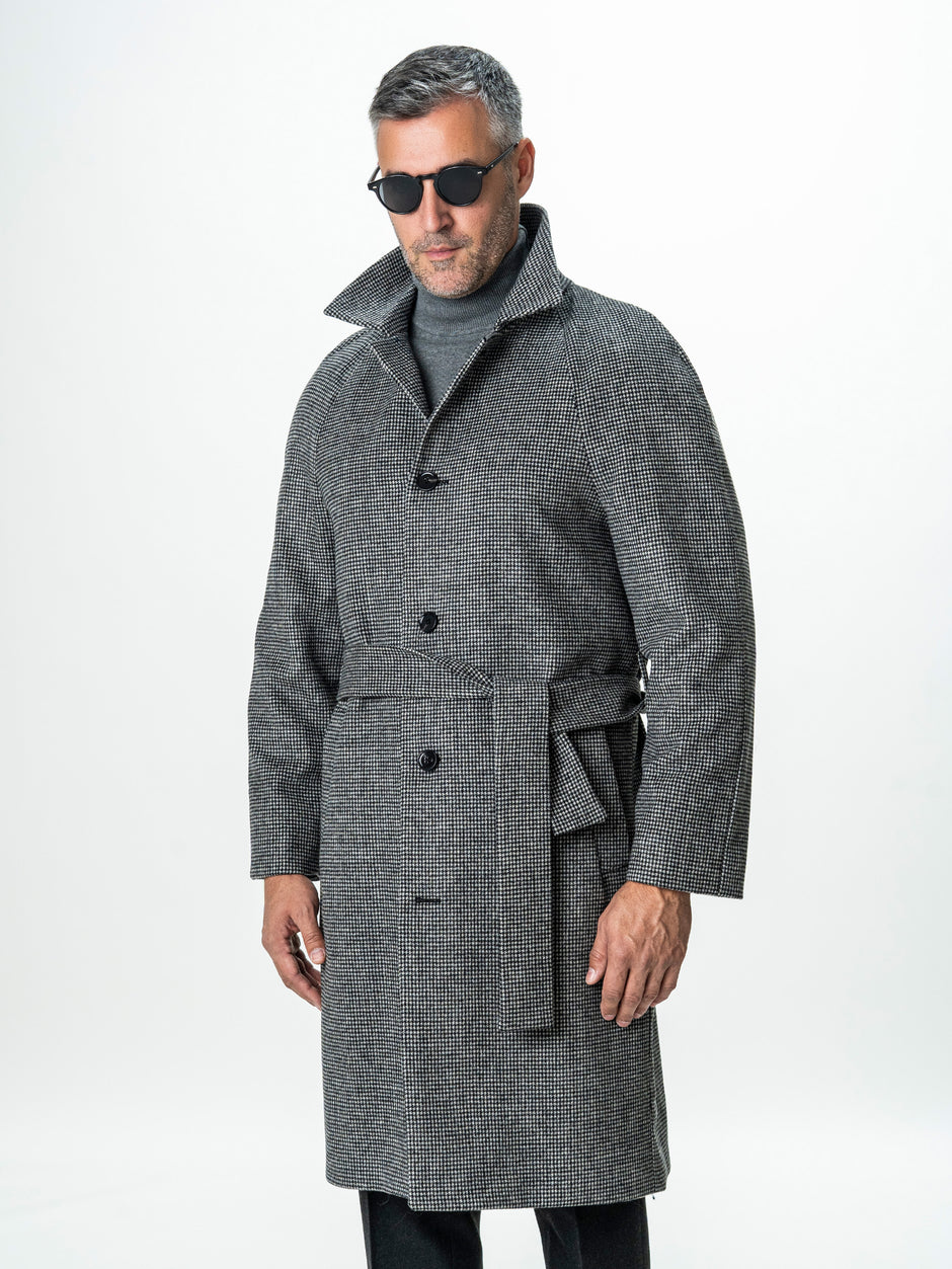Palton Barbati Iarna Negru 100% Lana Houndstooth BMan0005 (5)