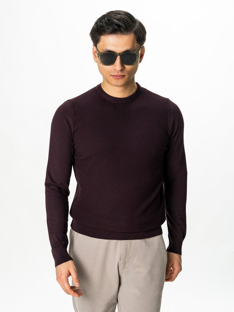 Pulover Bordo Inchis Barbati din Tricot Fin BMan0101 (3)