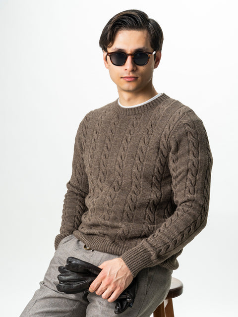 Pulover Barbati Cafeniu Toamna & Iarna Din 100% Lambswool Torsada BMan0010