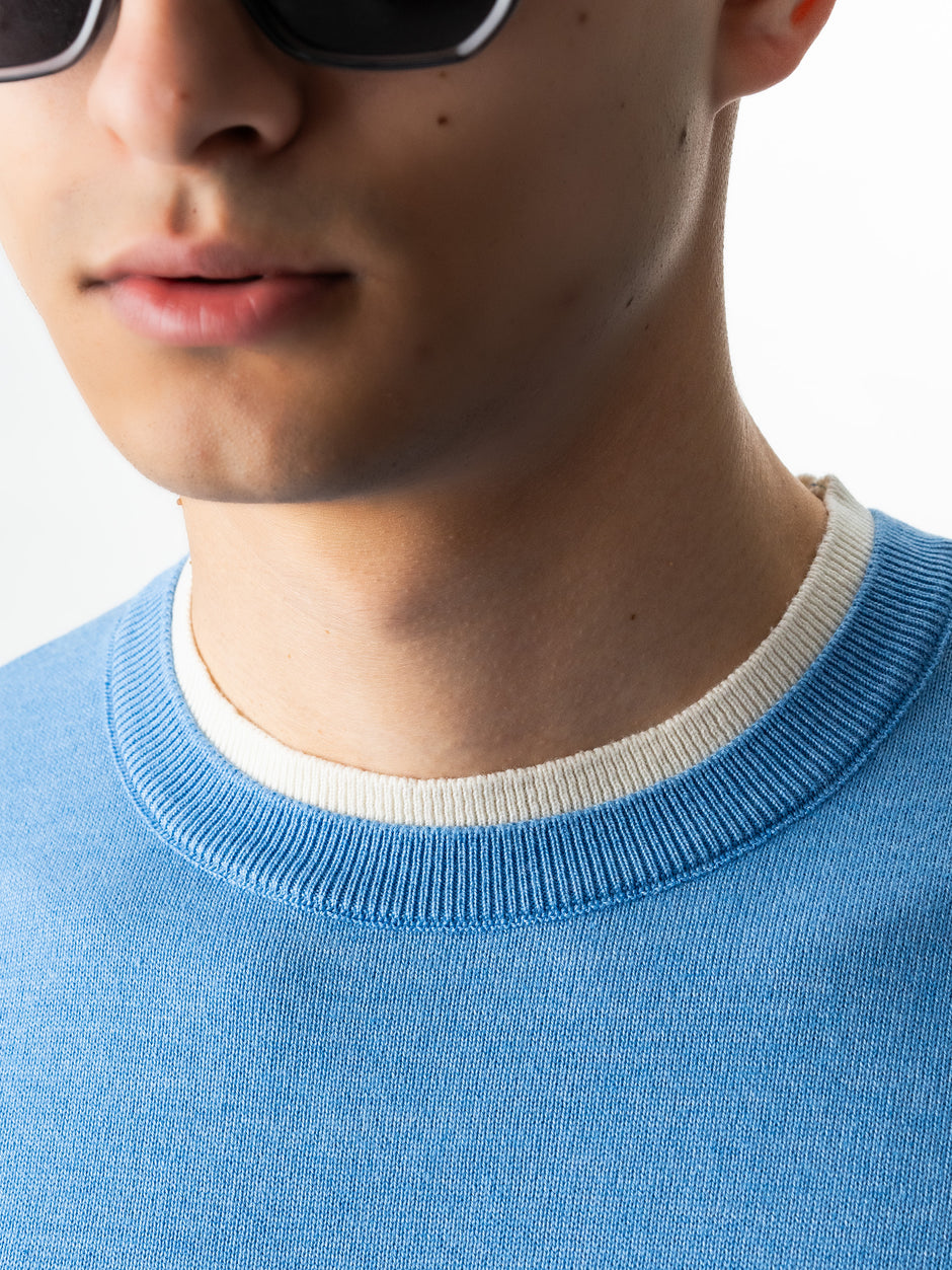 Pulover Barbati Casual Din Bumbac Albastru Guler Circular Dublat BMan0011 (2)
