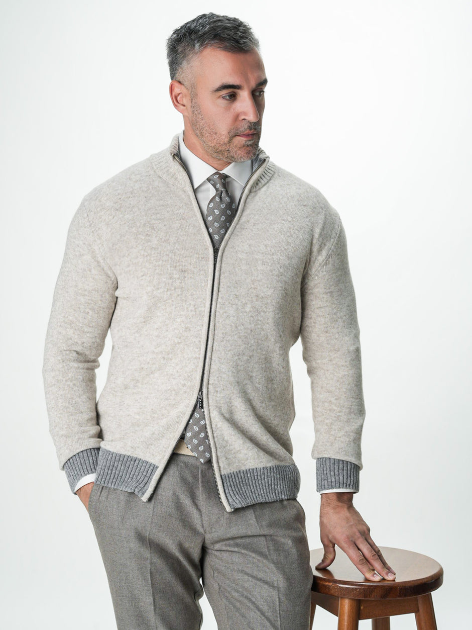 Pulover Barbati Crem Cu Fermoar 100% Lana Lambswool BMan0035 (4)