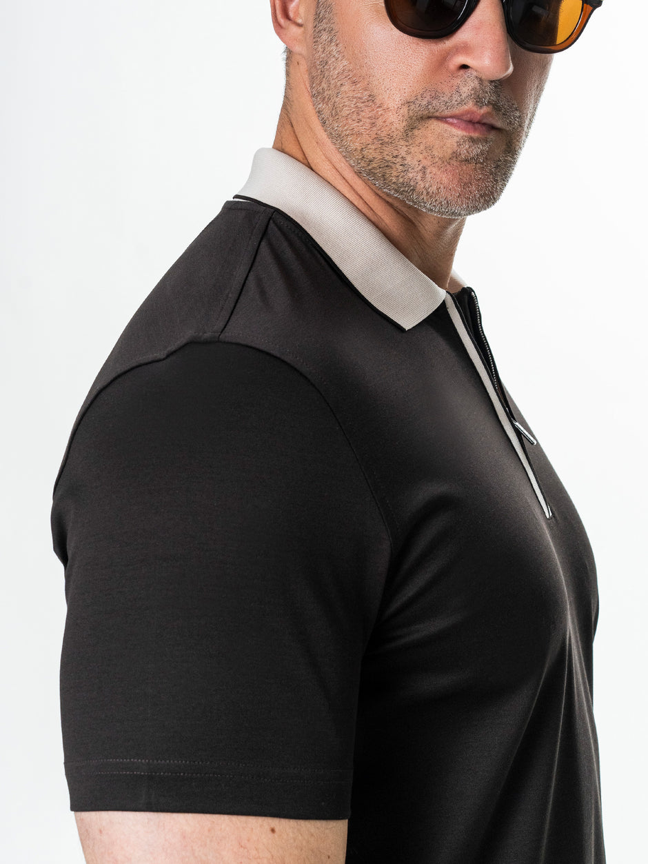Tricou Barbati Polo Cafeniu Guler Crem 100% Bumbac Egiptean BMan293 (4)