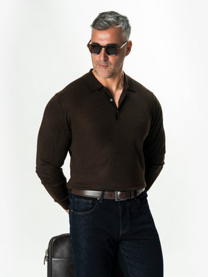 Pulover Polo Barbati Maro Cafeniu din 100% Lana Cashwool BMan0053