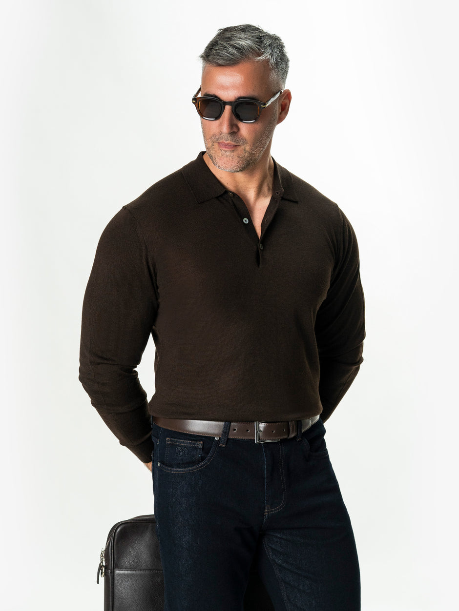 Pulover Polo Barbati Maro Cafeniu din 100% Lana Cashwool BMan0053 (1)