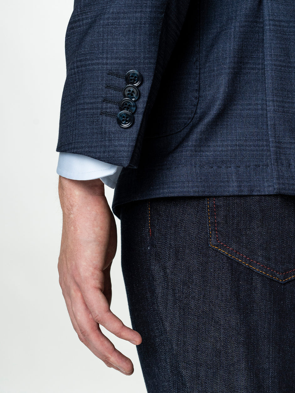 Sacou Smart Casual Barbati Bleumarin In Carouri All Season BMan0035 (7)