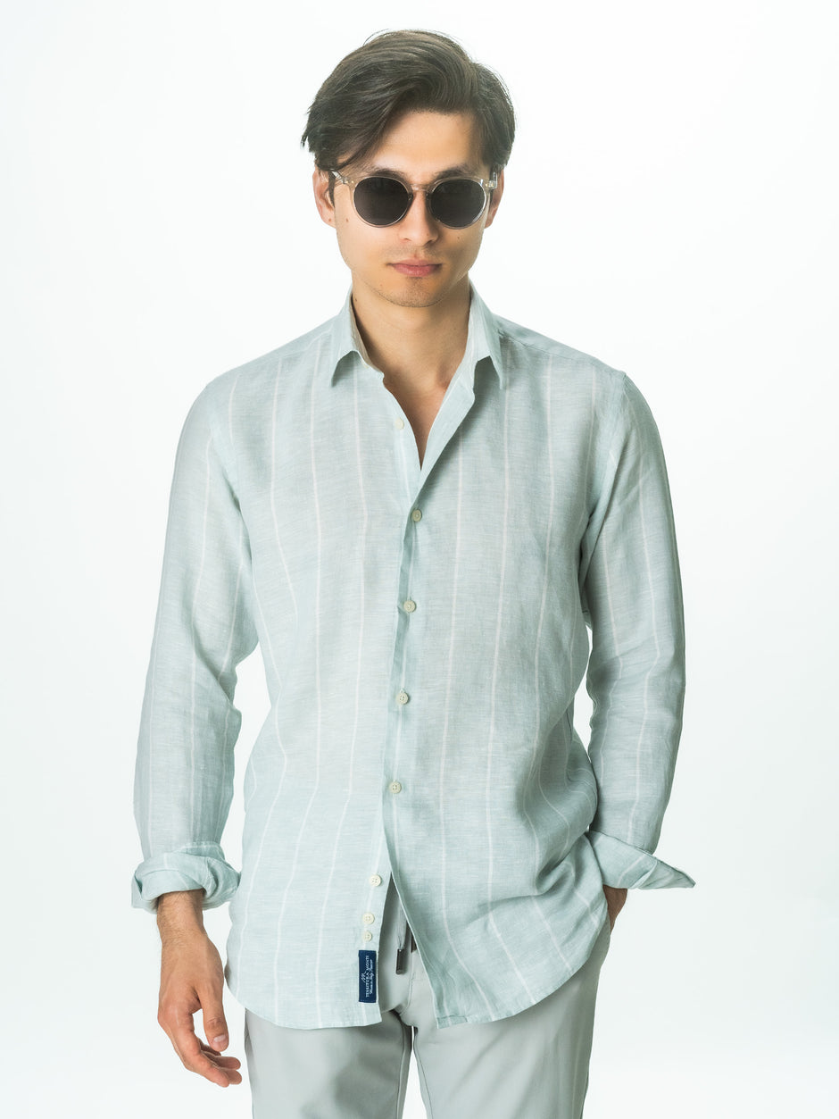 Camasa Verde Menta Dungi In Natural Tessitura Monti Bărbați De Vara BMan855 (4)