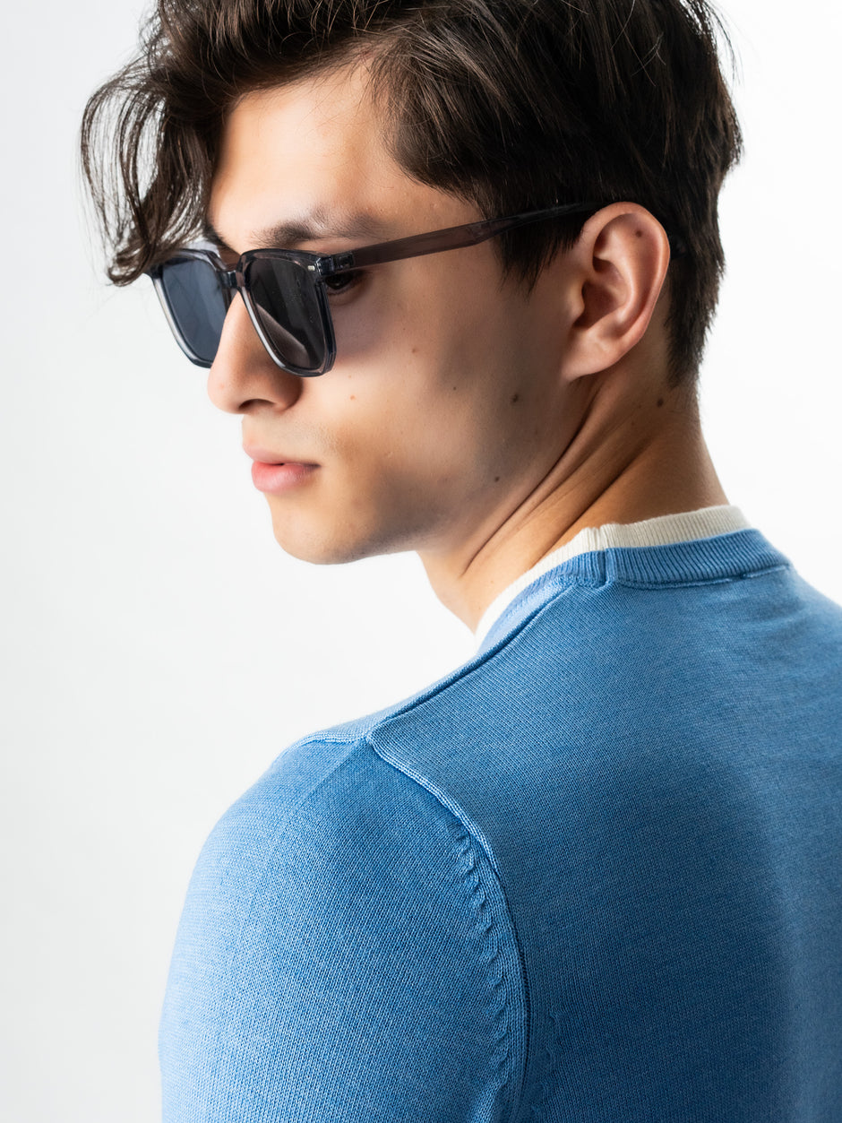 Pulover Barbati Casual Din Bumbac Albastru Guler Circular Dublat BMan0011 (8)