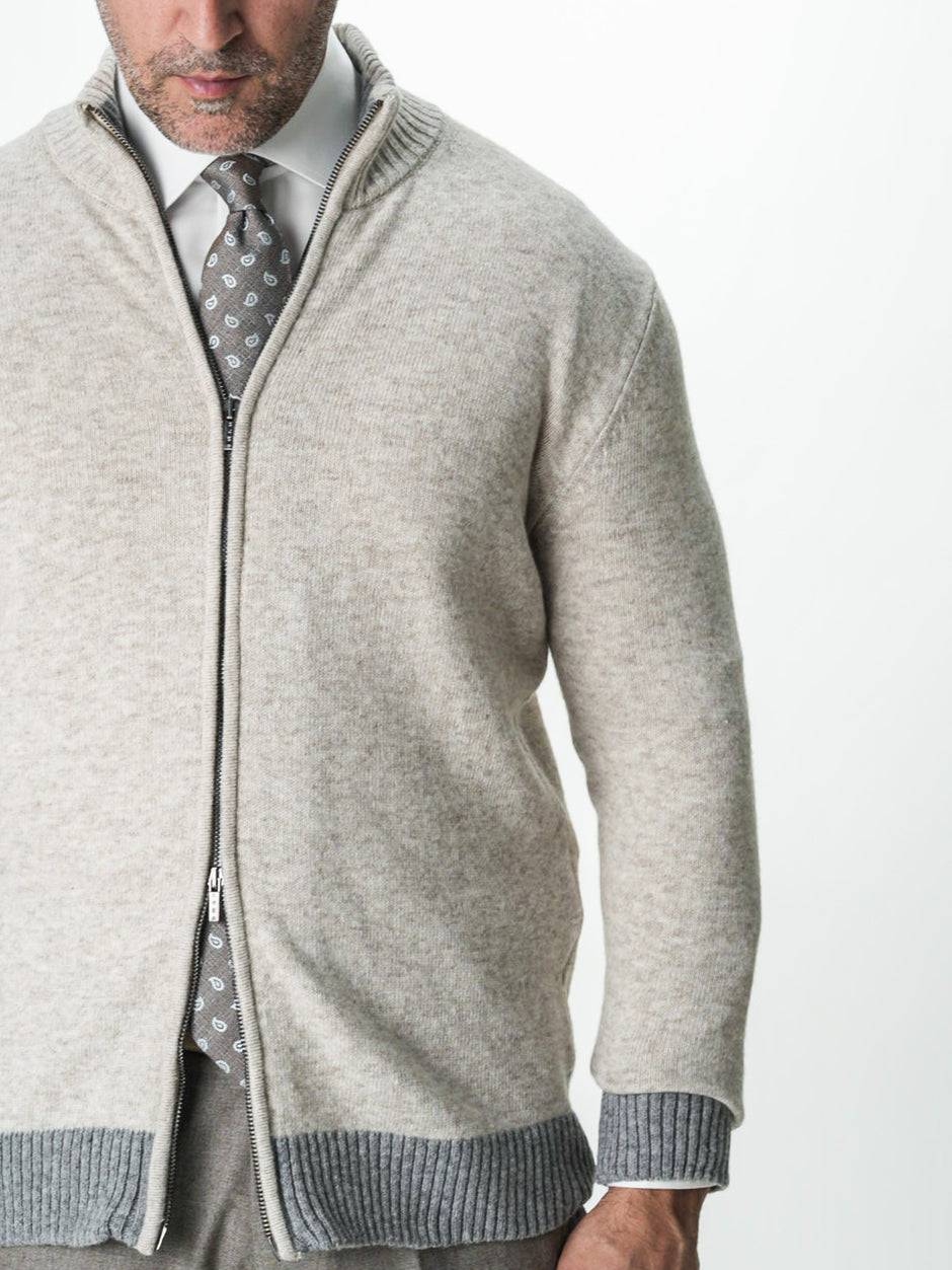 Pulover Barbati Crem Cu Fermoar 100% Lana Lambswool BMan0035 (5)