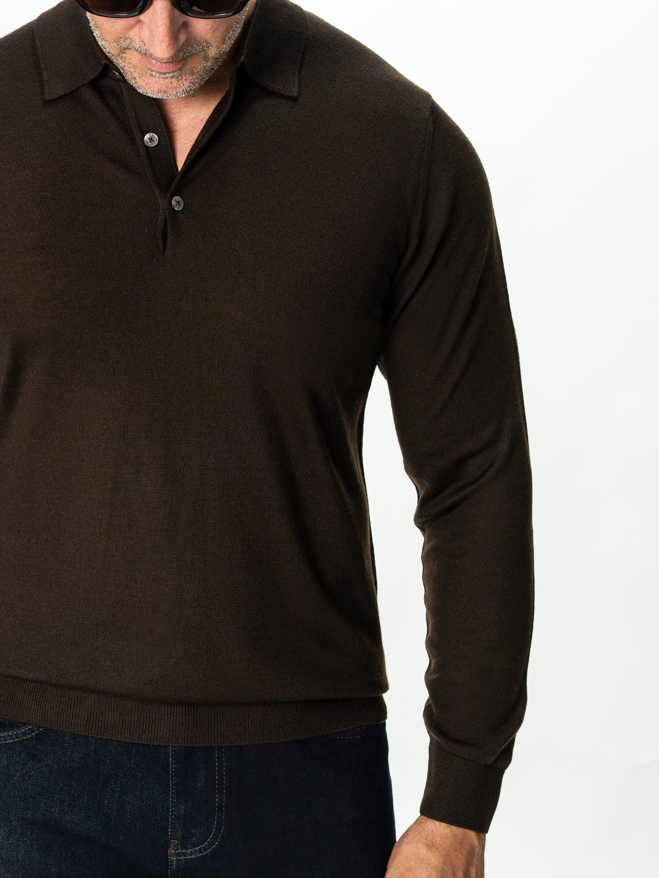 Pulover Polo Barbati Maro Cafeniu din 100% Lana Cashwool BMan0053 (5)