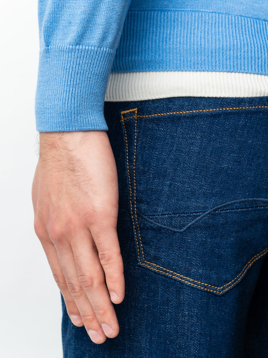 Pulover Barbati Casual Din Bumbac Albastru Guler Circular Dublat BMan0011 (4)