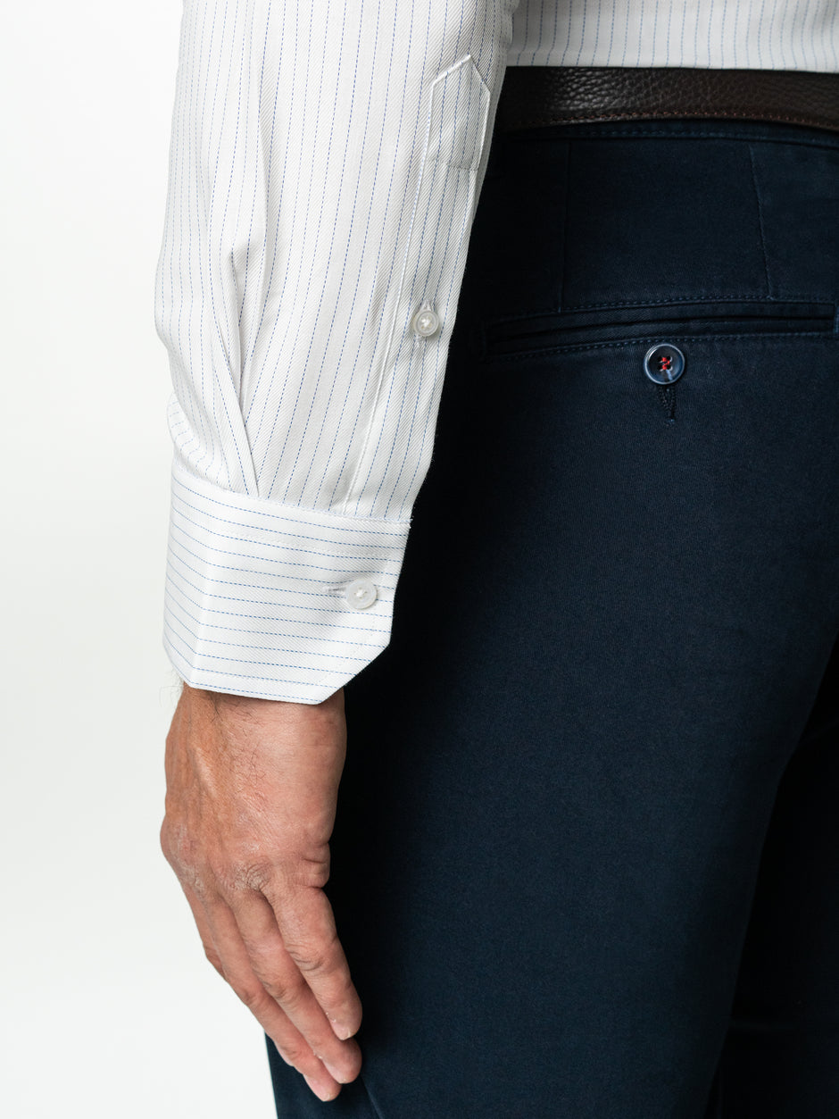 Camasa Barbati Bumbac Natural Alba Dungi Albastre Guler Two Buttons BMan0055 (5)