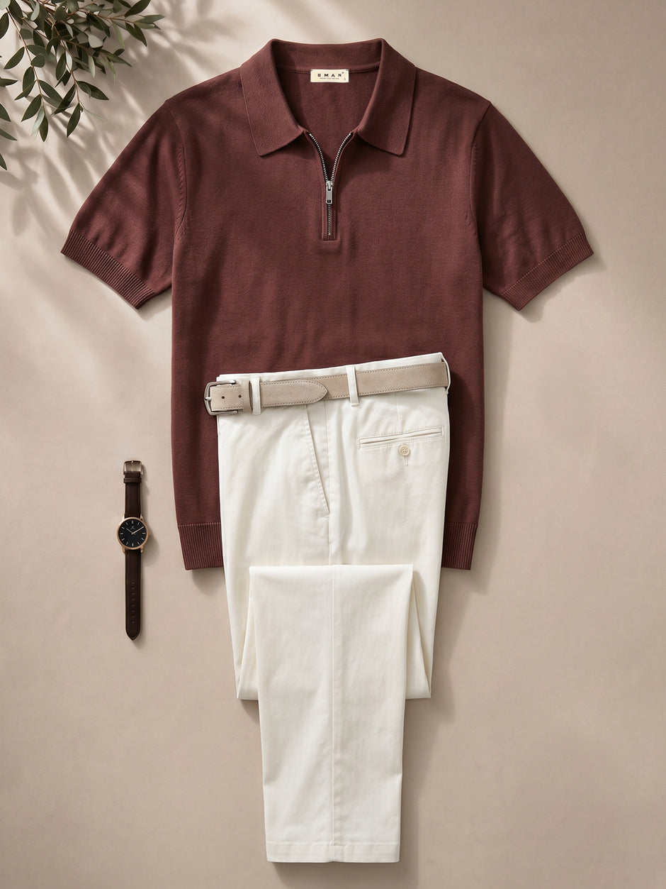 Tinuta Barbati Casual de Vara Bordeaux Bman1125 (1)