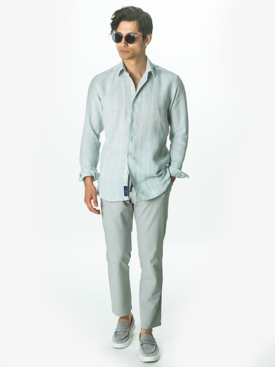 Camasa Verde Menta Dungi In Natural Tessitura Monti Bărbați De Vara BMan855 (8)