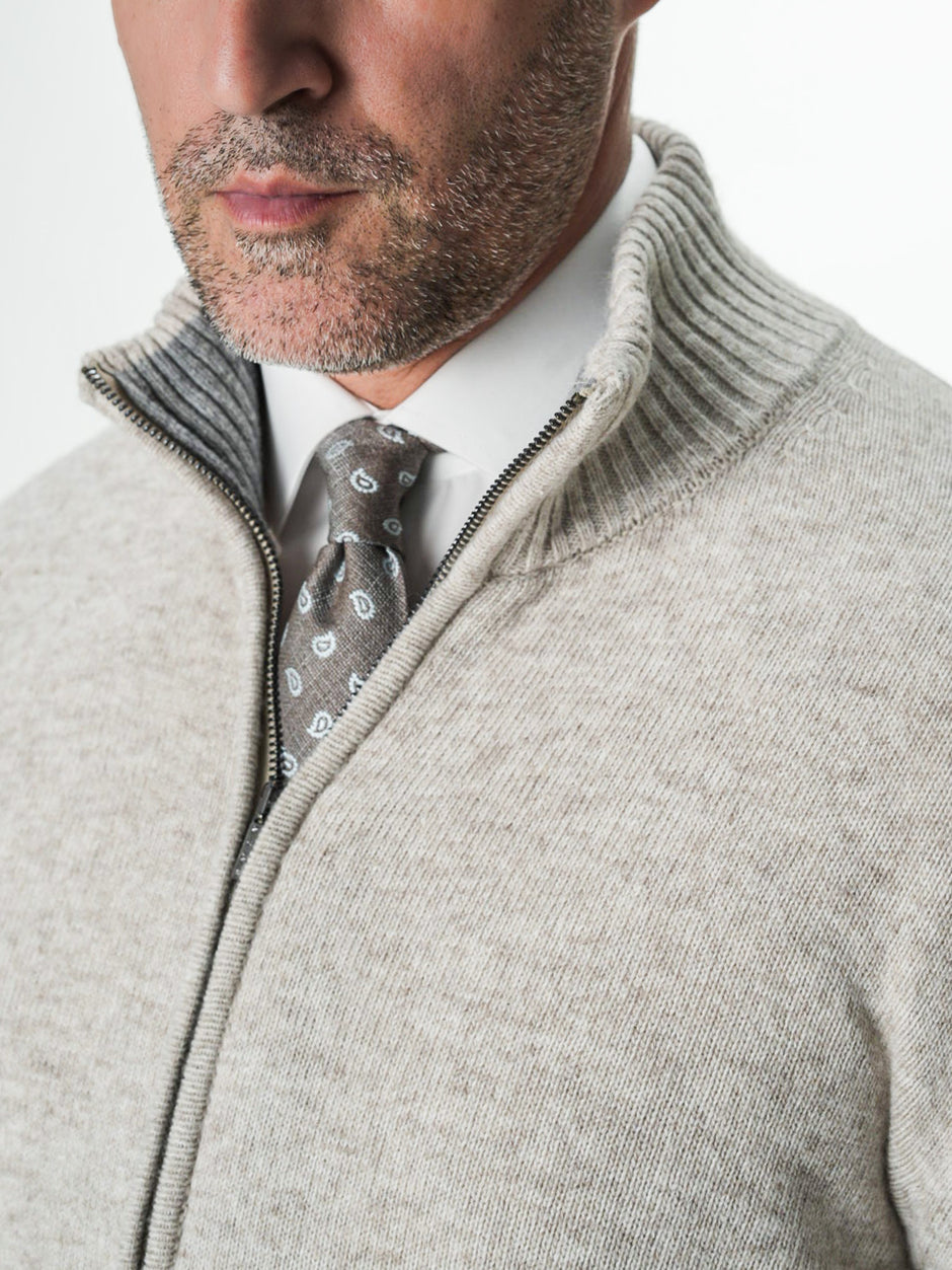 Pulover Barbati Crem Cu Fermoar 100% Lana Lambswool BMan0035 (3)