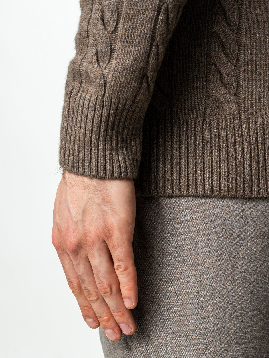 Pulover Barbati Cafeniu Toamna & Iarna Din 100% Lambswool Torsada BMan0010 (8)