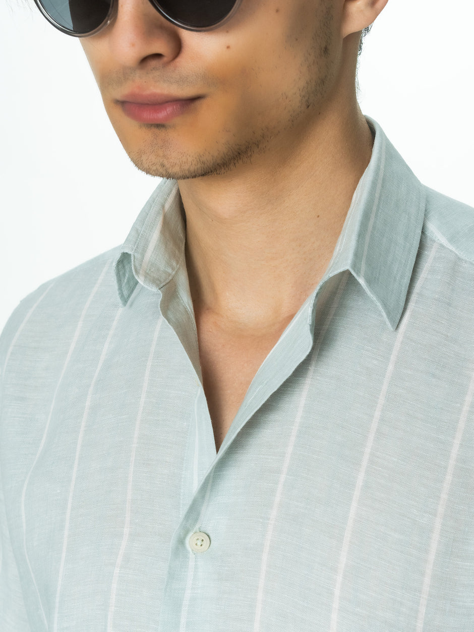 Camasa Verde Menta Dungi In Natural Tessitura Monti Bărbați De Vara BMan855 (2)