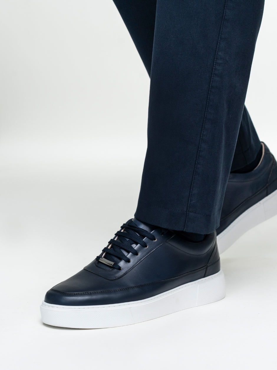 Pantaloni Casual Barbati Inchis Chinos Bleumarin Bumbac Office Relax Fit BMan0020 (7)