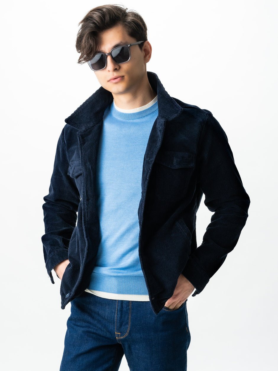 Pulover Barbati Casual Din Bumbac Albastru Guler Circular Dublat BMan0011 (9)