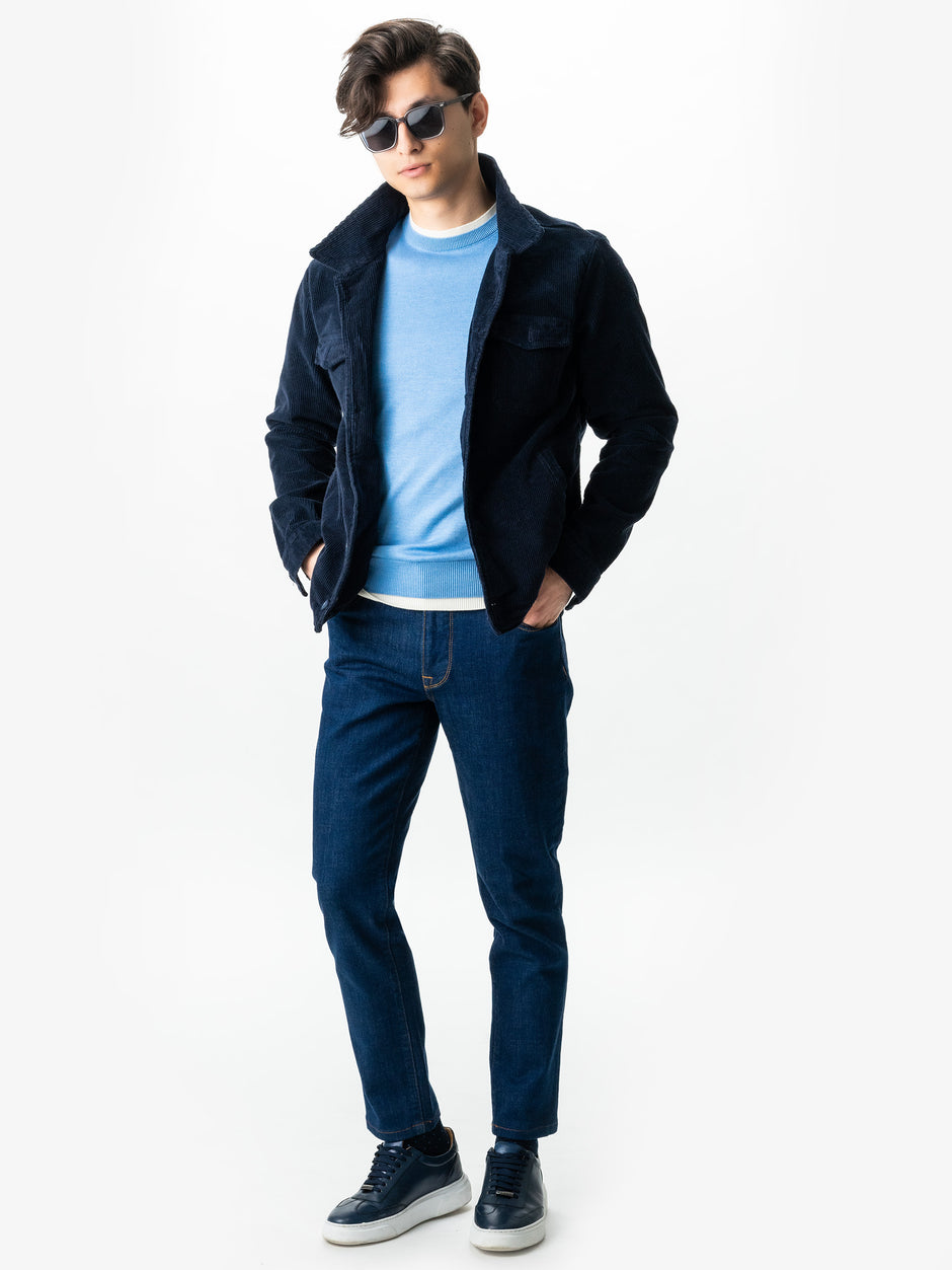 Pulover Barbati Casual Din Bumbac Albastru Guler Circular Dublat BMan0011 (7)