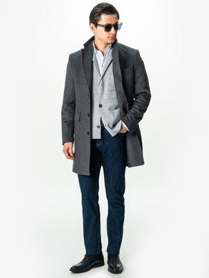 Pulover Barbati Gri Din Lana Merinos Cu Nasturi Tip Jacheta BMan0023