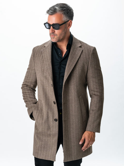Palton Premium Barbati Bej In Dungi Crem Toamna Iarna 100% Lana Vitale Barberis BMan106 (1)