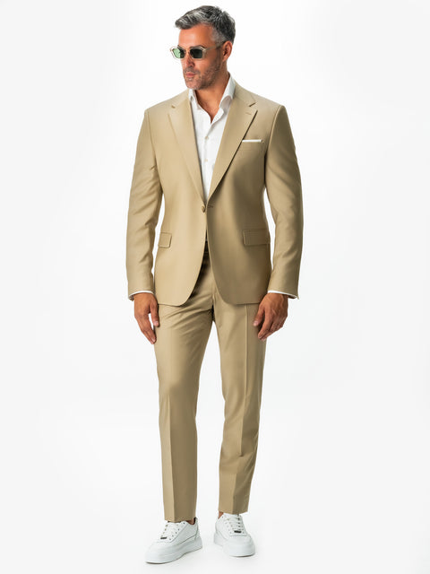 Costum Bărbați Bej Gold Elegant 100% Lână Naturală De Vară BMan0029 (1)