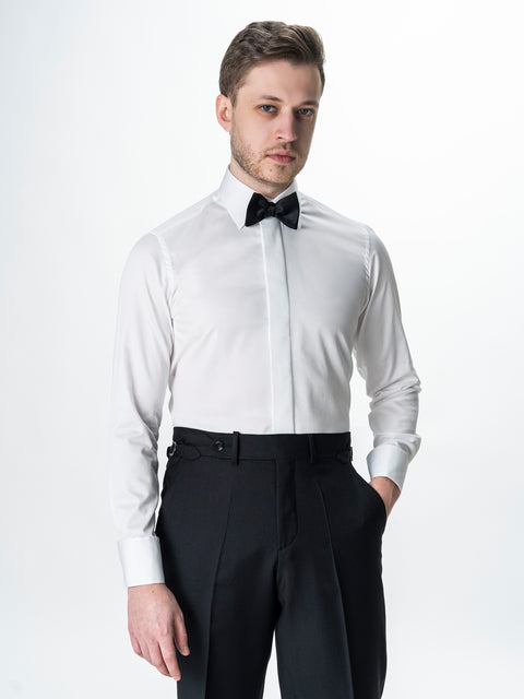 Camasa Alba Bumbac Cu Fenta Mire Ceremonie & Gala Guler Randunica BMan0008