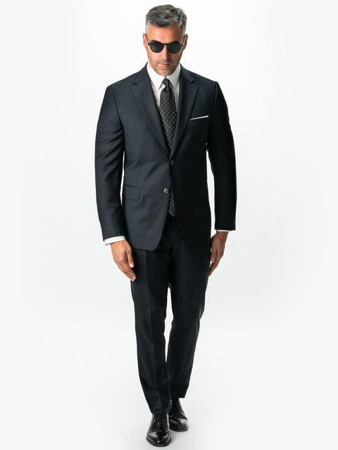 Costum Elegant & Business Barbati Gri Inchis 100% Lana Finitura Felice All Season BMan0001 (3)
