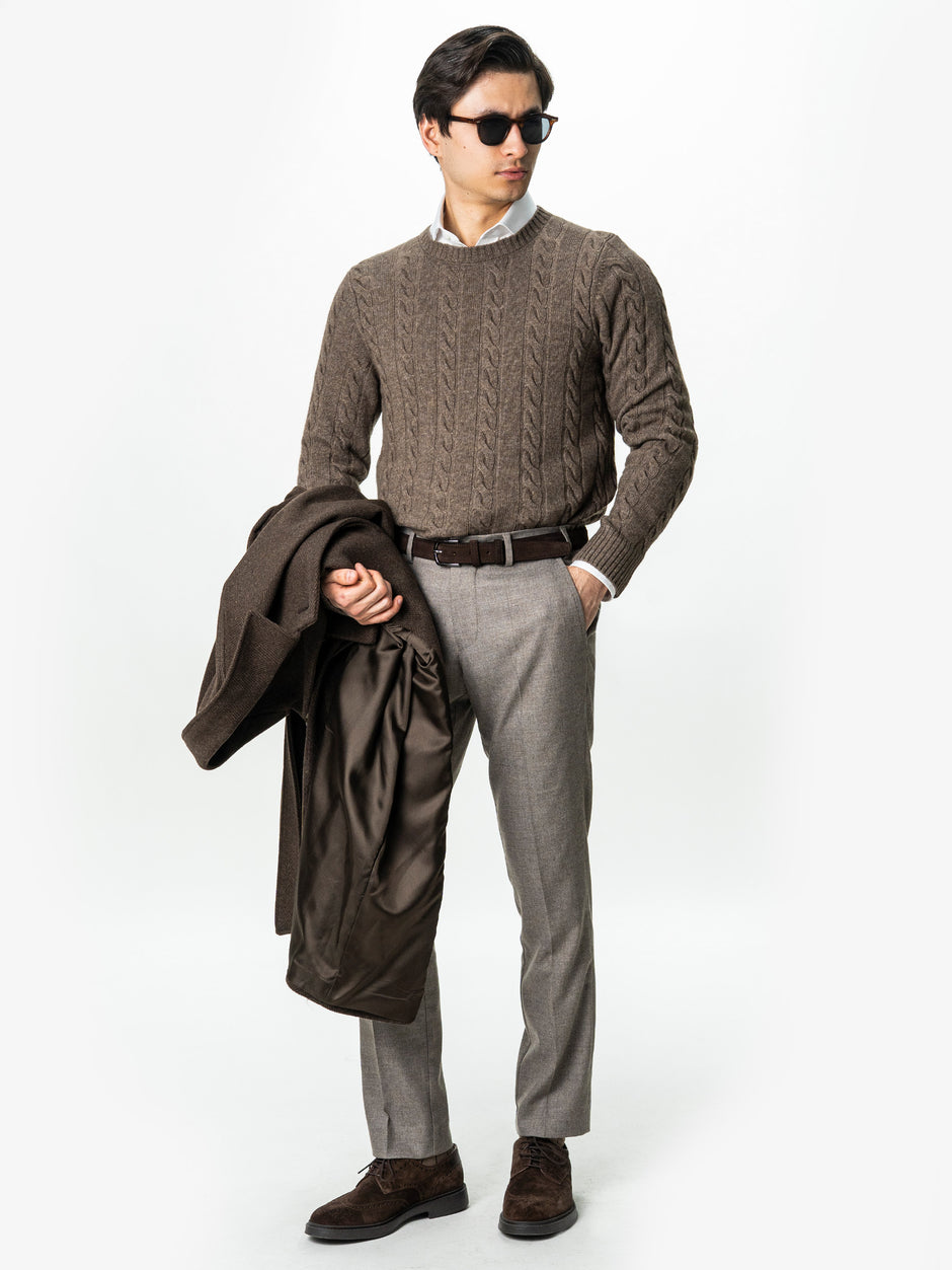 Pulover Barbati Cafeniu Toamna & Iarna Din 100% Lambswool Torsada BMan0010 (6)