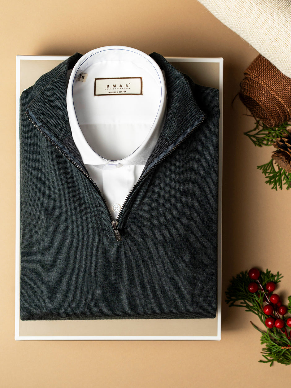 Pachet Cadou Barbati Pulover Cu Fermoar Si Camasa Bumbac Bman0015 (1)