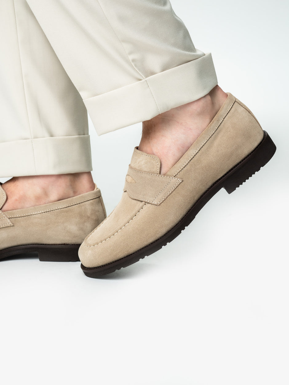 Mocasini Crem Barbati Penny Loafers Din Piele Intoarsa BMan220 (7)