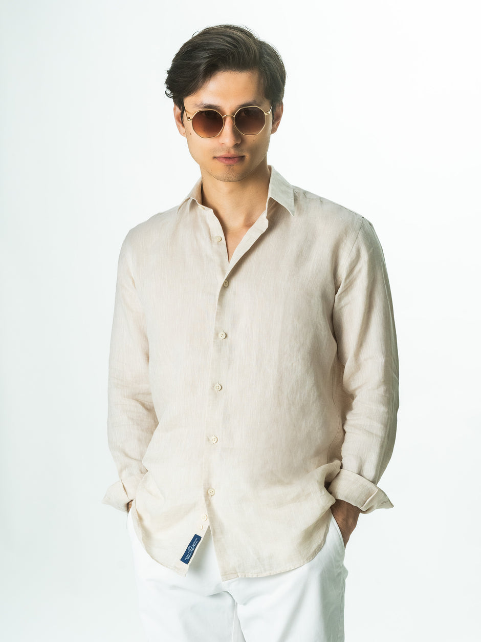 Camasa Crem In Natural Tessitura Monti Bărbați De Vara BMan855 (1)