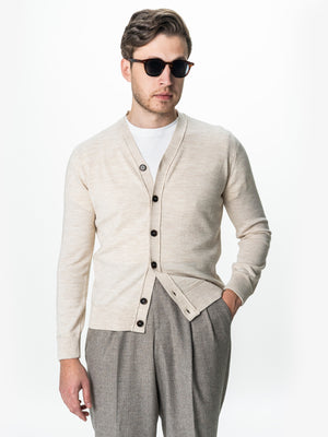 Pulover Crem Barbati Cu Nasturi Tip Cardigan BMan0038