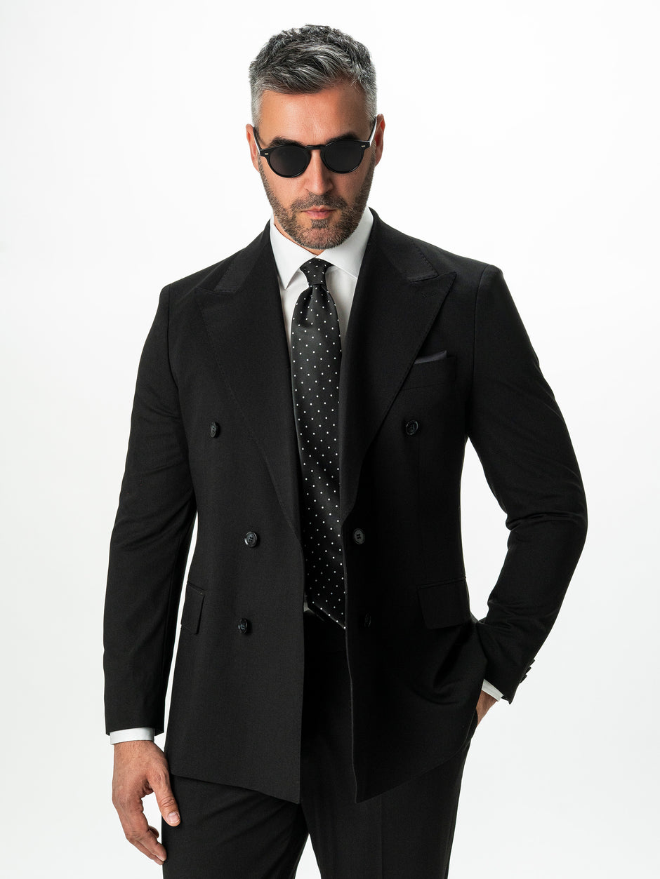 Costum Barbati Negru Doua Randuri Formal Lana Sarto BMan0023 (6)