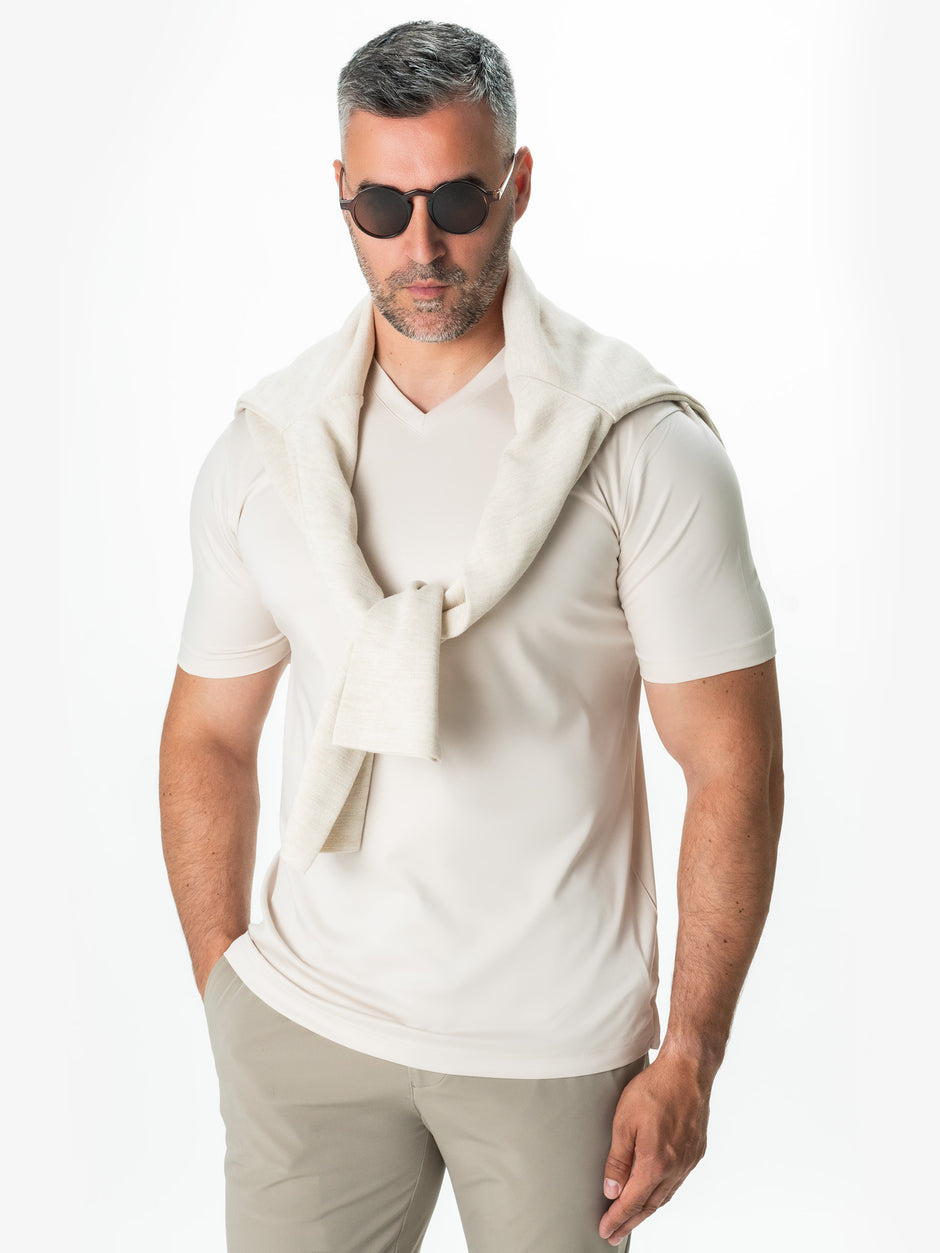 Tricou Premium Crem Barbati Bumbac Egiptean Guler Anchior BMan290 (1)
