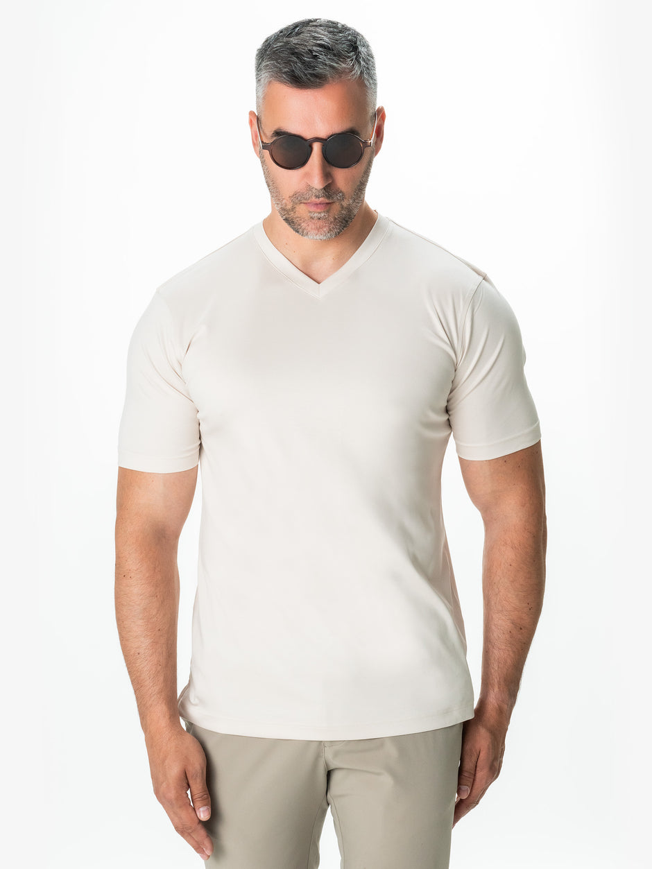 Tricou Premium Crem Barbati Bumbac Egiptean Guler Anchior BMan290 (7)