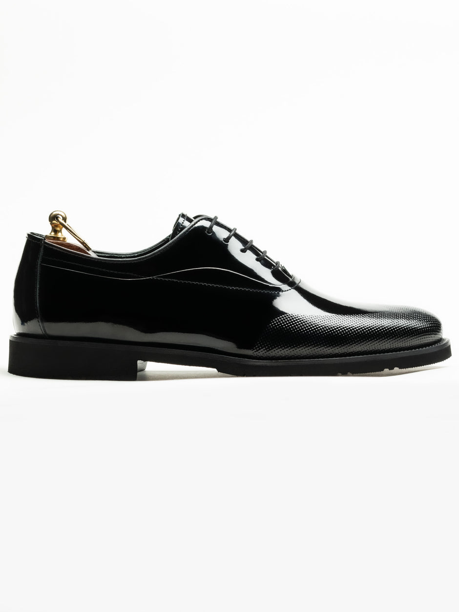 Pantofi Eleganti Barbati Negru Lucios Oxford Piele Naturala Cu Insertie Pe Bombeu BMan0406 (2)