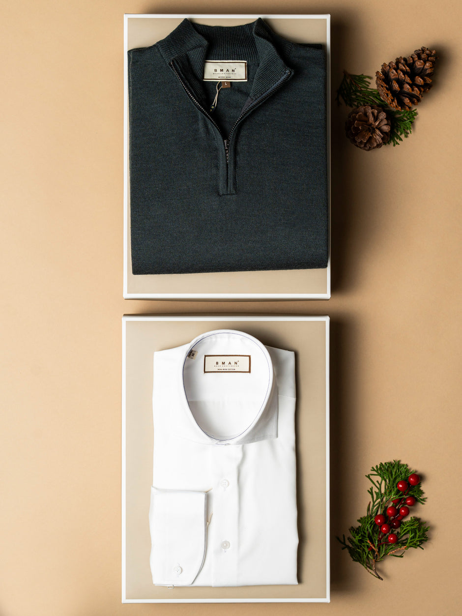 Pachet Cadou Barbati Pulover Cu Fermoar Si Camasa Bumbac Bman0015 (2)