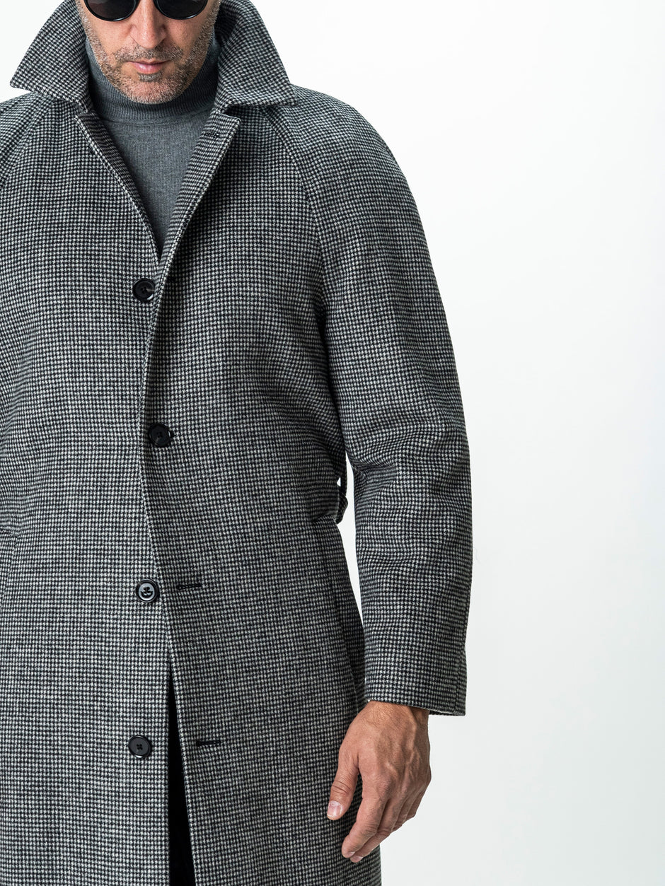 Palton Barbati Iarna Negru 100% Lana Houndstooth BMan0005 (3)