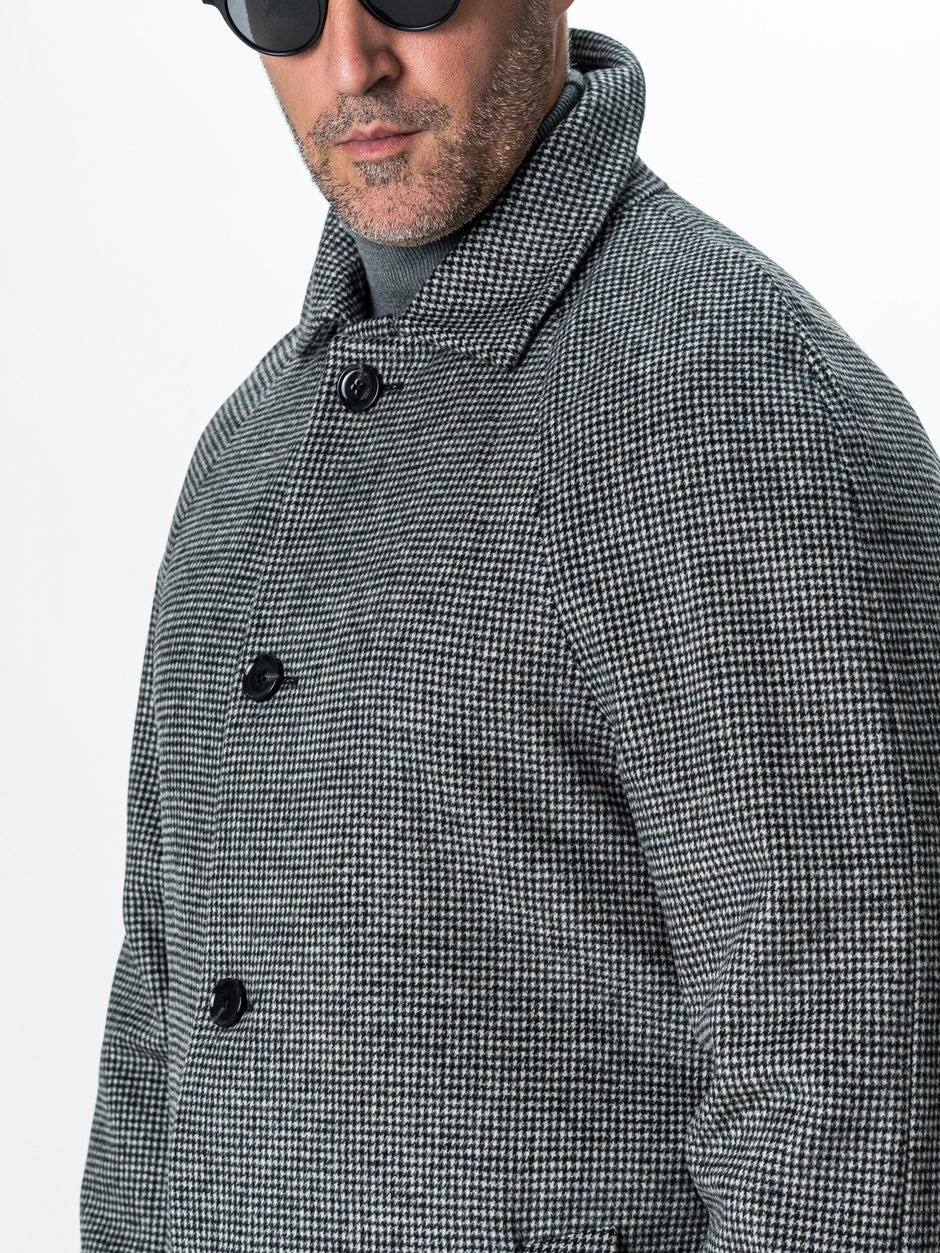 Palton Barbati Iarna Negru 100% Lana Houndstooth BMan0005 (7)