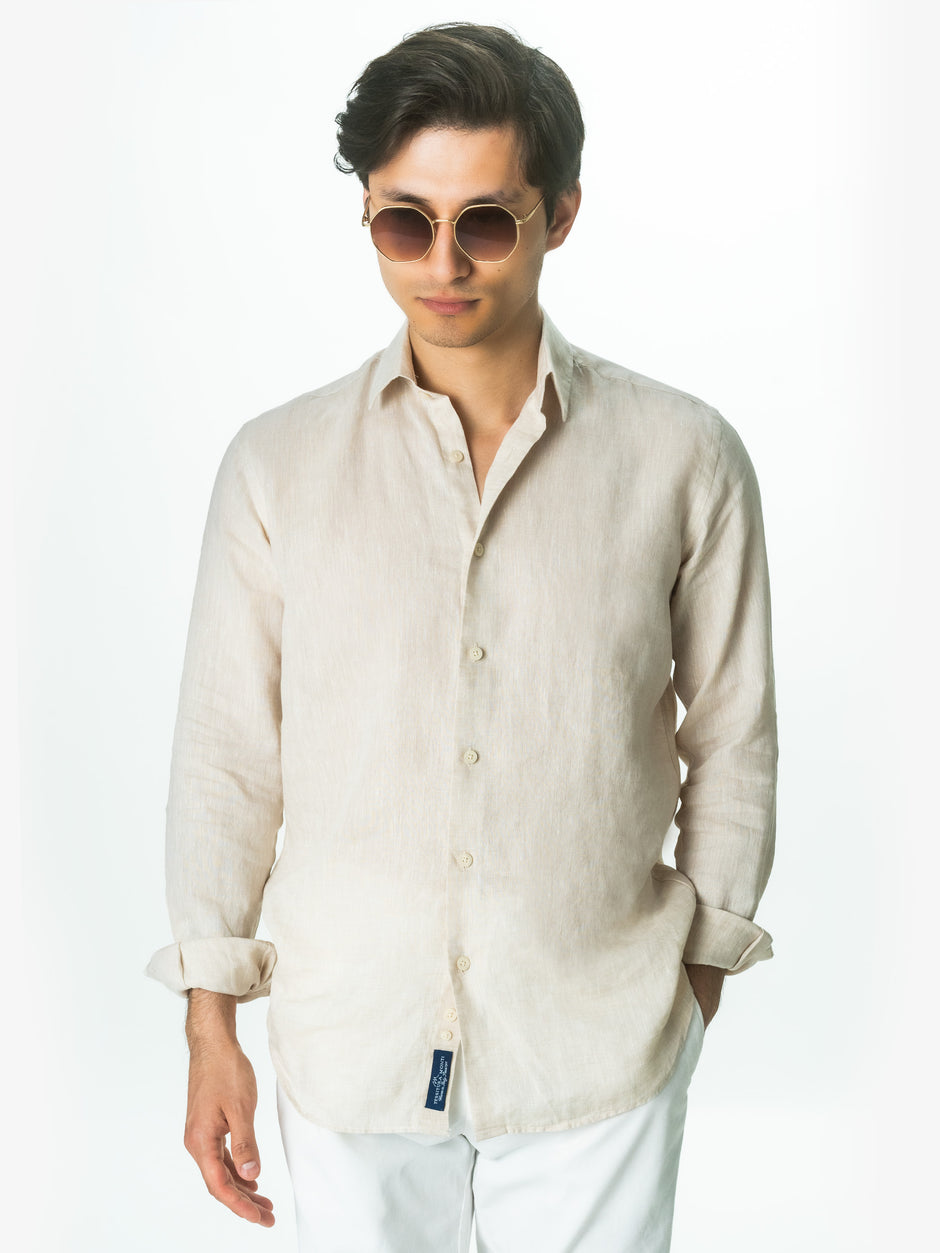 Camasa Crem In Natural Tessitura Monti Bărbați De Vara BMan855 (4)