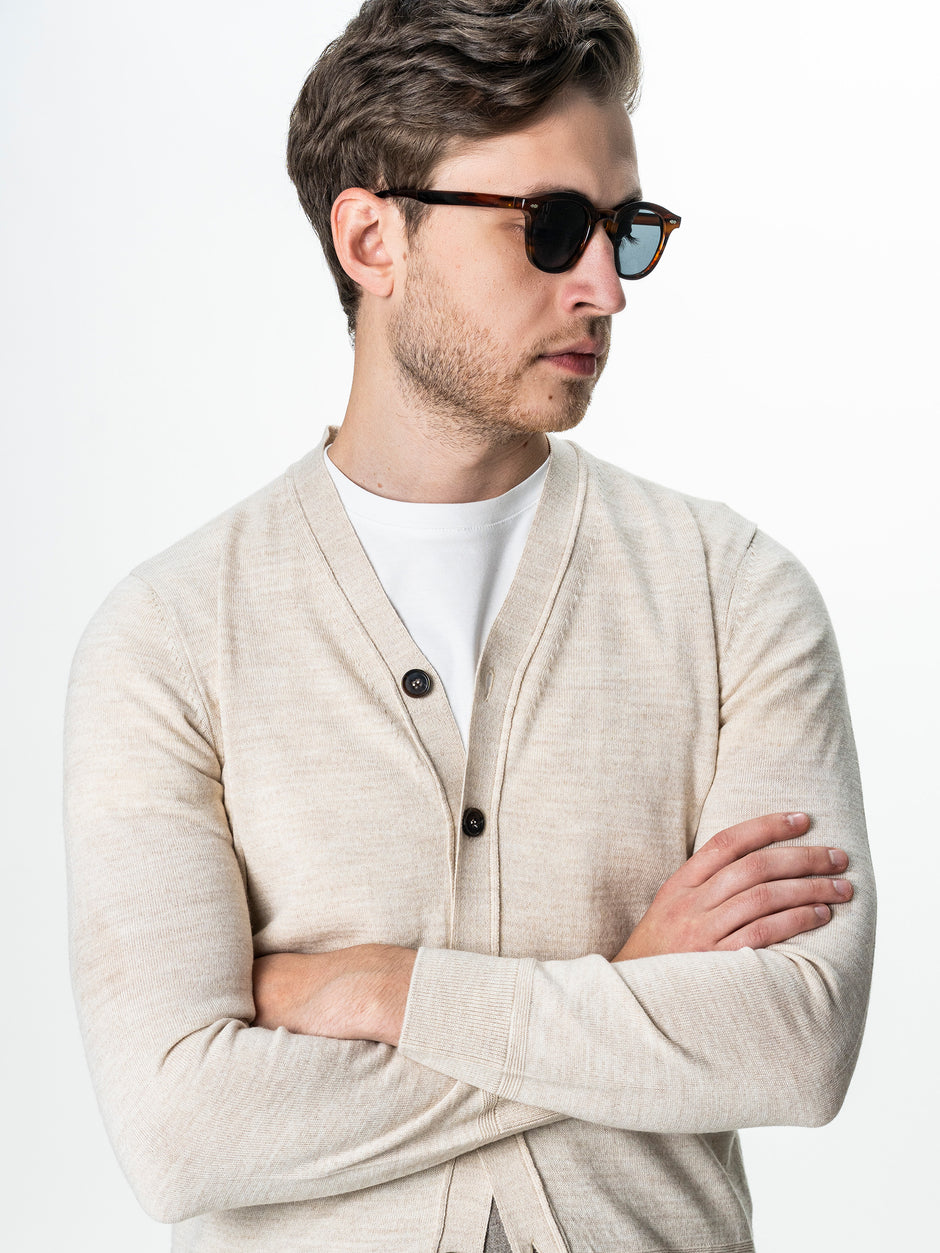 Pulover Crem Barbati Cu Nasturi Tip Cardigan BMan0038 (3)