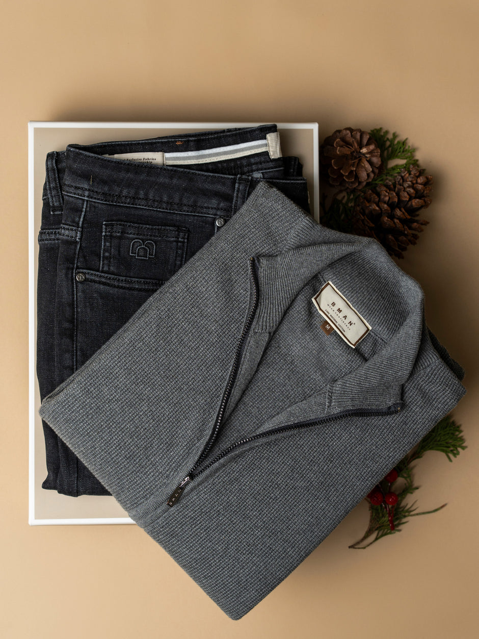 Pachet Cadou Barbati Pulover Cu Fermoar Si Blugi Bman0082 (1)