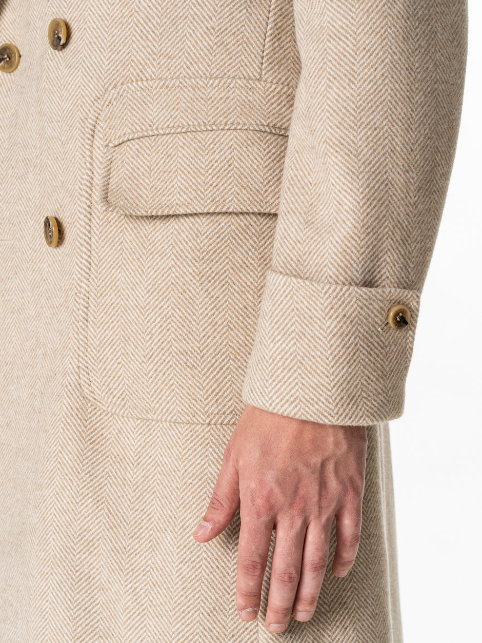 Palton Lung Barbati Crem Herringbone din Lana BMan0009 (5)