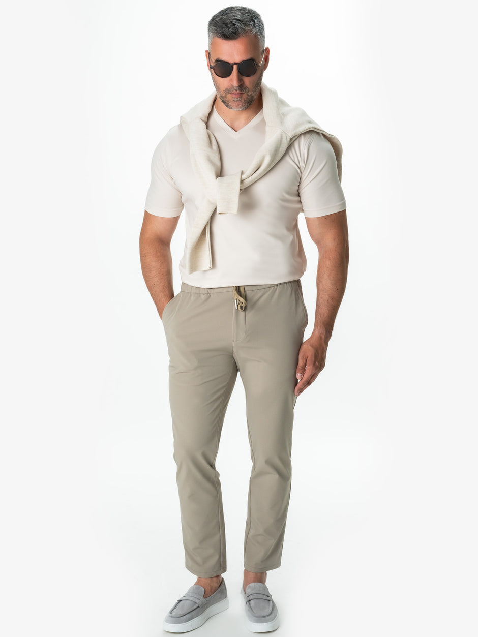 Tricou Premium Crem Barbati Bumbac Egiptean Guler Anchior BMan290 (5)