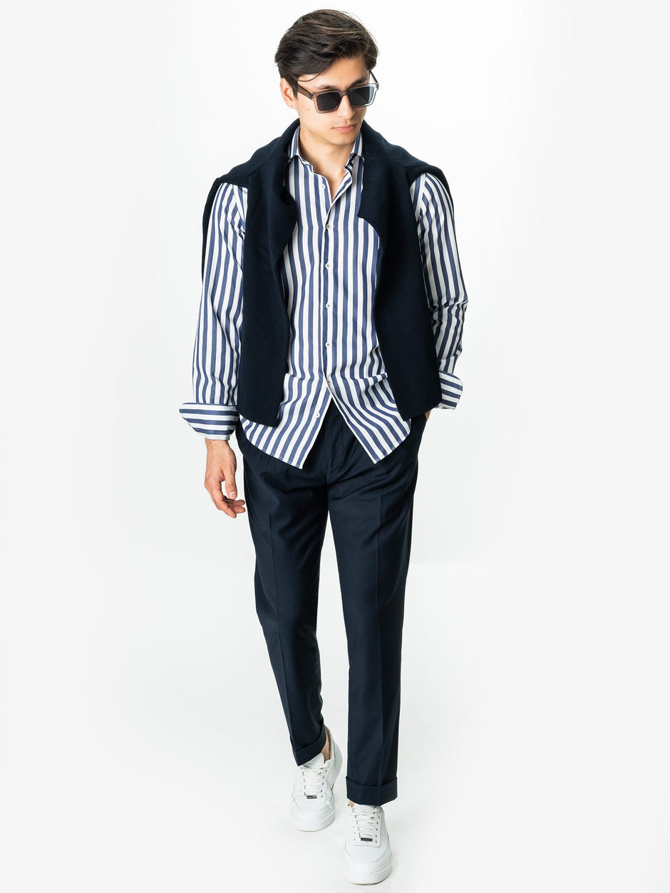 Camasa Bărbați Albastru Bleumarin În Dungi Smart Casual BMan0016 (13)
