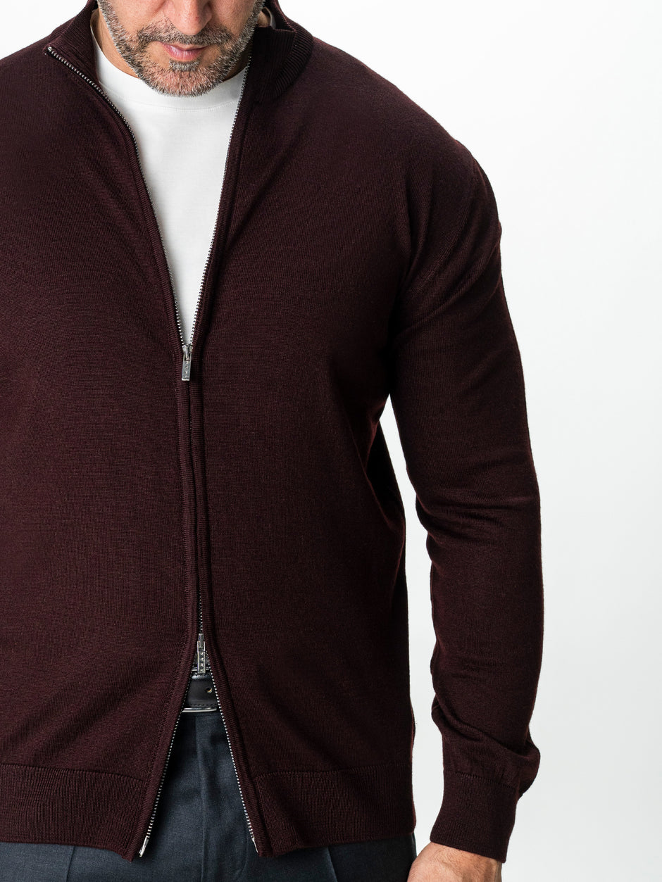 Pulover Cu Fermoar Lung Barbati Bordo Visiniu Lana Merinos Falco BMan0005 (3)